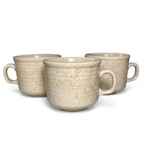 3 Churchill England Homespun Stonecast Mugs - Speckled Ribbed Cream Pottery